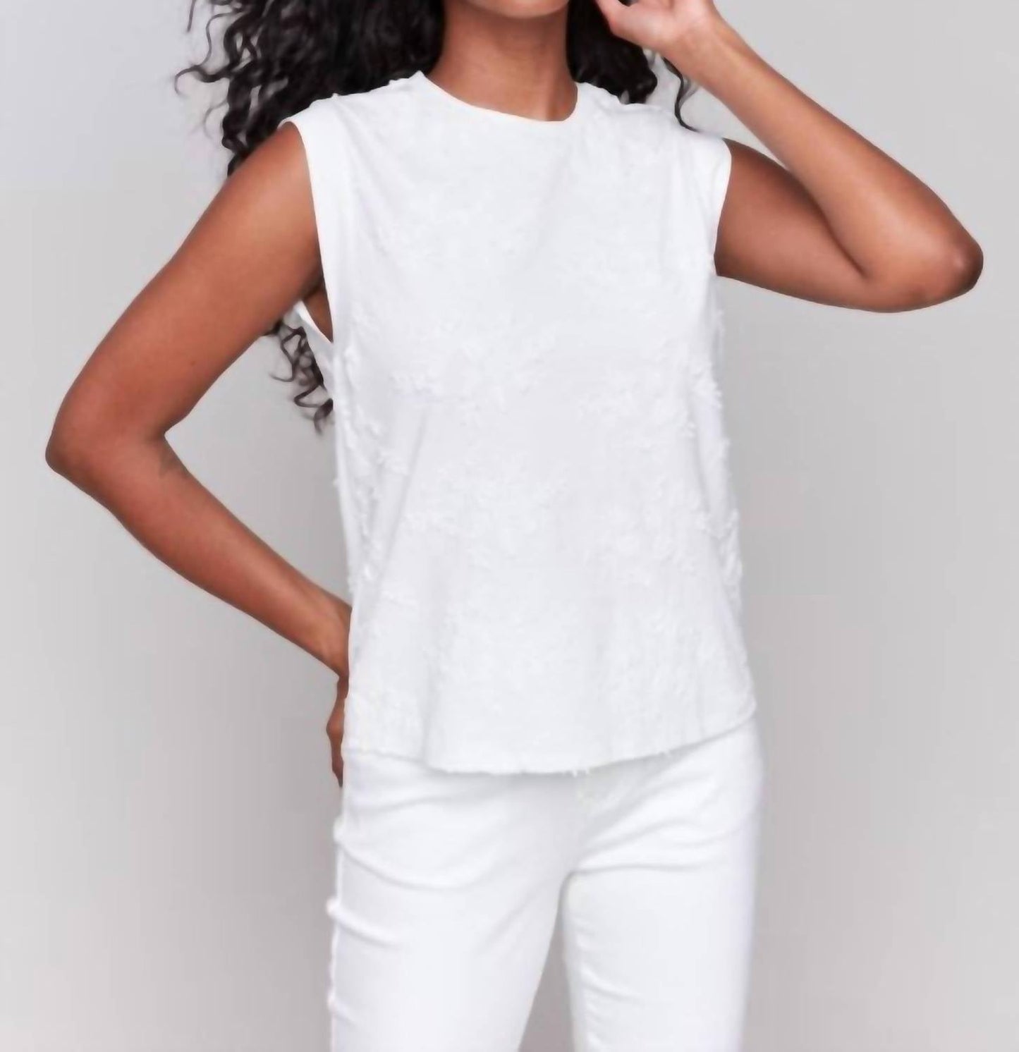 Charlie B - Floral Embroidered Sleeveless Cotton Top