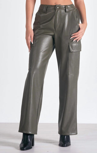 Elan - Faux Leather Cargo Pant