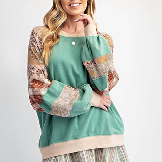 Easel - Casual Sweatshirt Loose Contrast Print Crew Neck Long Sleeve Pullover