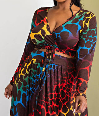 The Curve La - Plus Size Long Sleeve Surplice Wrap Top And Maxi Skirt Set