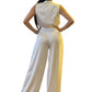 A.C.G. Los Angeles - Satin Wide Leg Pants & Cowl Neck & Flower Sleeveless Top