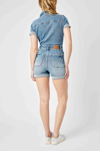 Judy Blue - High Waisted Short Sleeve Denim Romper