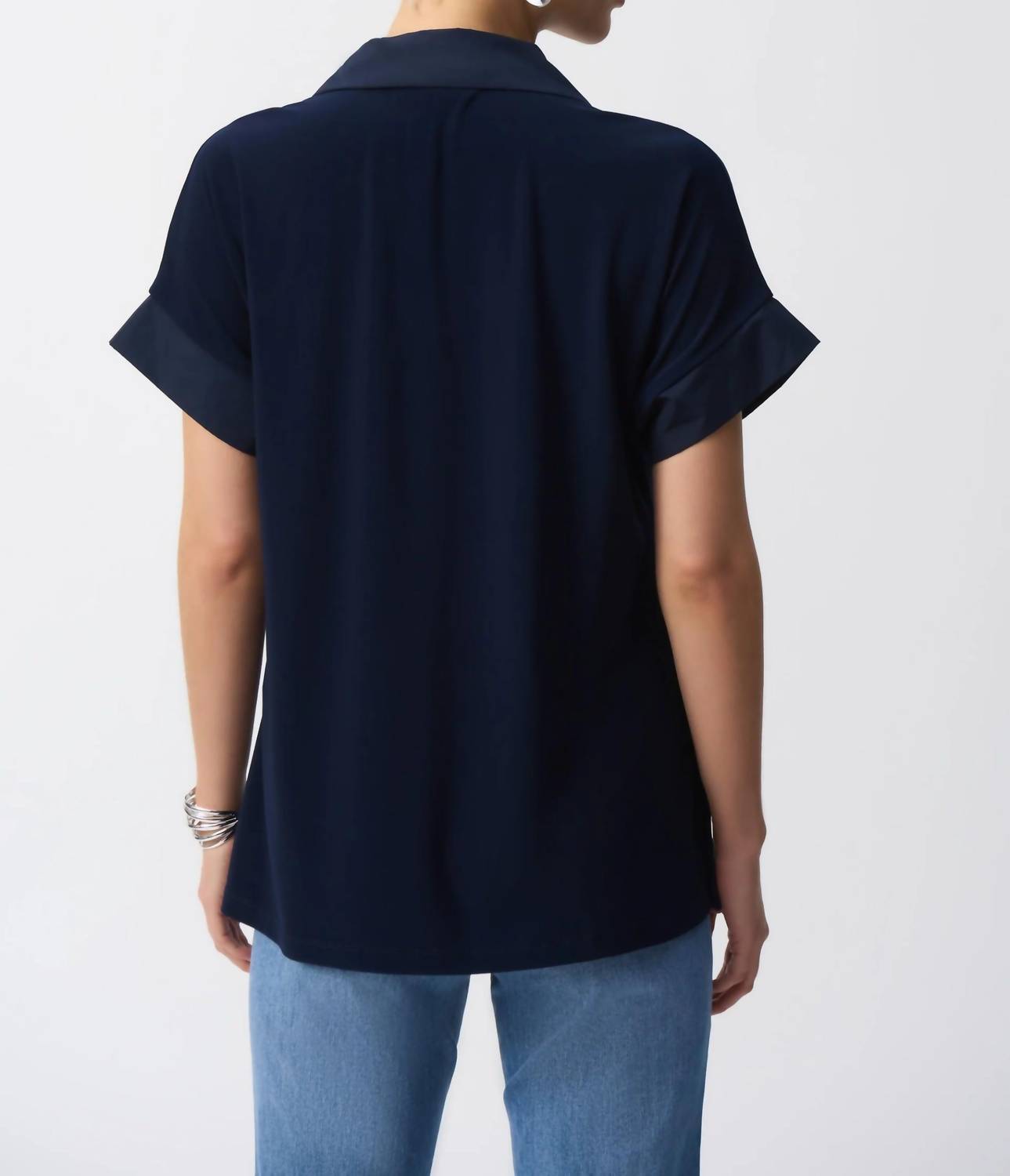 Joseph Ribkoff - Collared V-neck Short Sleeve Top
