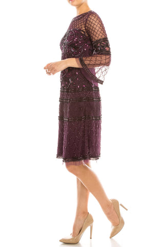 Aidan Mattox - Embellished Three-quarter Sleeve Evening Dress