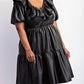 The Curve La - Plus Size Faux Leather Tiered Puff Sleeve Short Dress