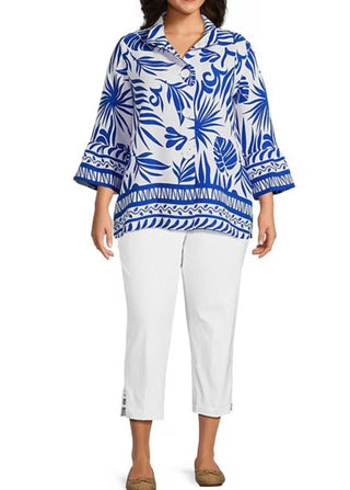 Multiples - Flounce Sleeve Print Jacket (Plus Size)