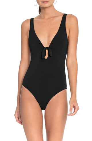 Robin Piccone Ava Plunge Underwire One-Piece Swimsuit in Black, Size 8