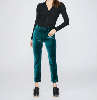 Paige - Cindy - Midnight Cyan Velvet Straight Leg Pants
