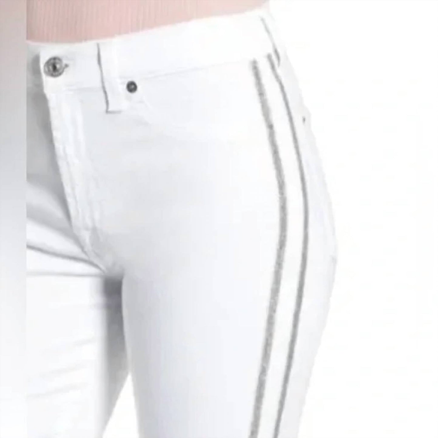 7 For All Mankind - High Rise Skinny Glitter Side Stripe Jean