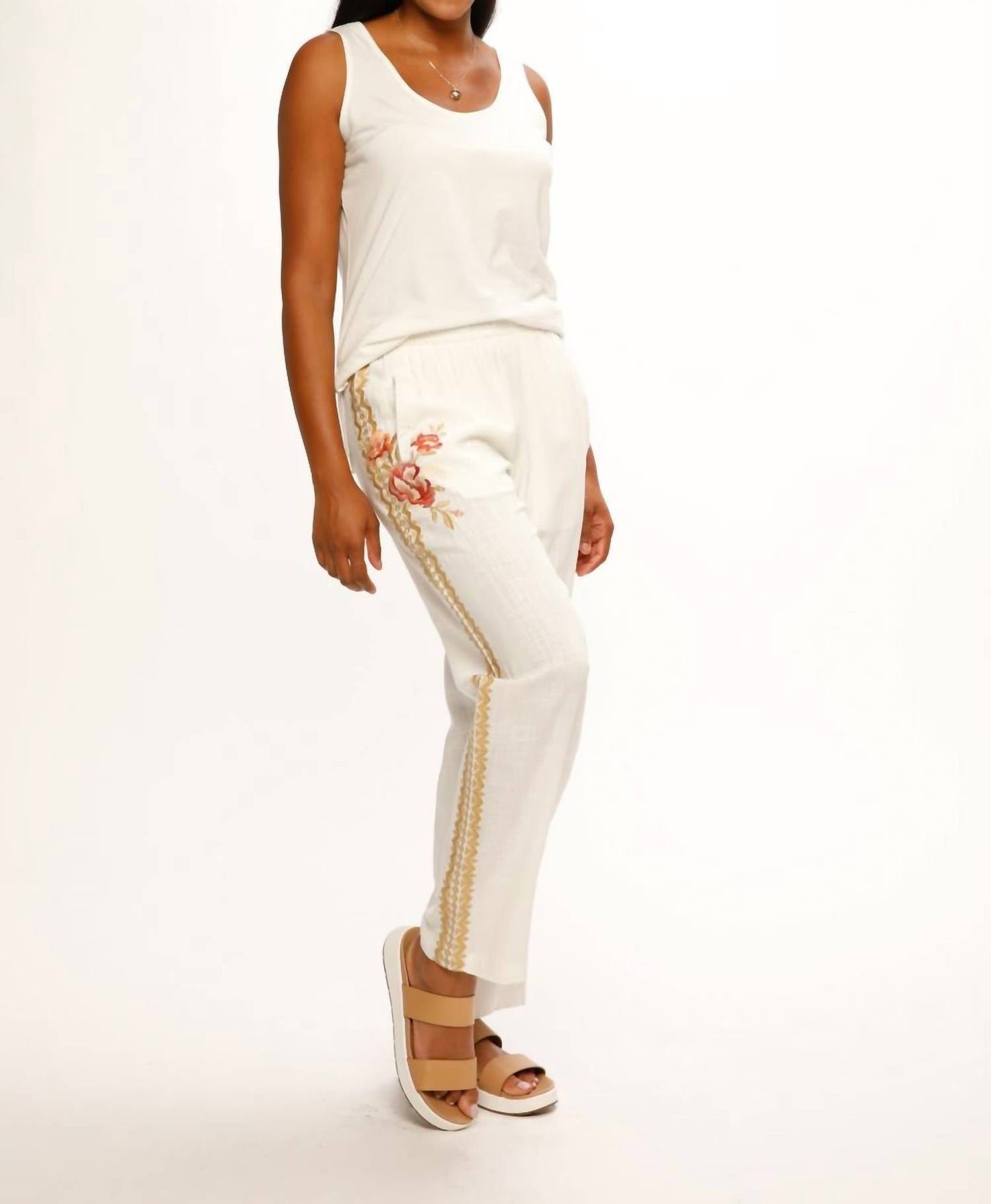 Paparazzi - Linen Blend Embroidered Wide Leg Pant