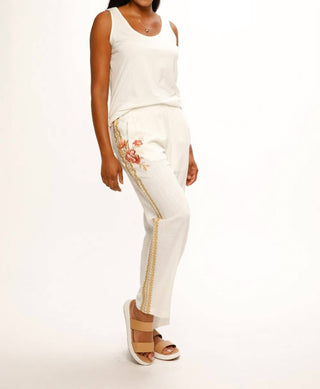 Paparazzi - Linen Blend Embroidered Wide Leg Pant