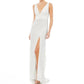 Mac Duggal - Faux Wrap V-neck Slit Jersey Gown