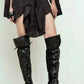 Free People - Pre-loved Jedda Fabric Wedge Over Knee Leather Boot