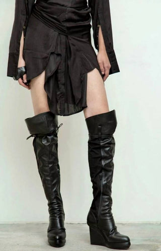 Free People - Pre-loved Jedda Fabric Wedge Over Knee Leather Boot