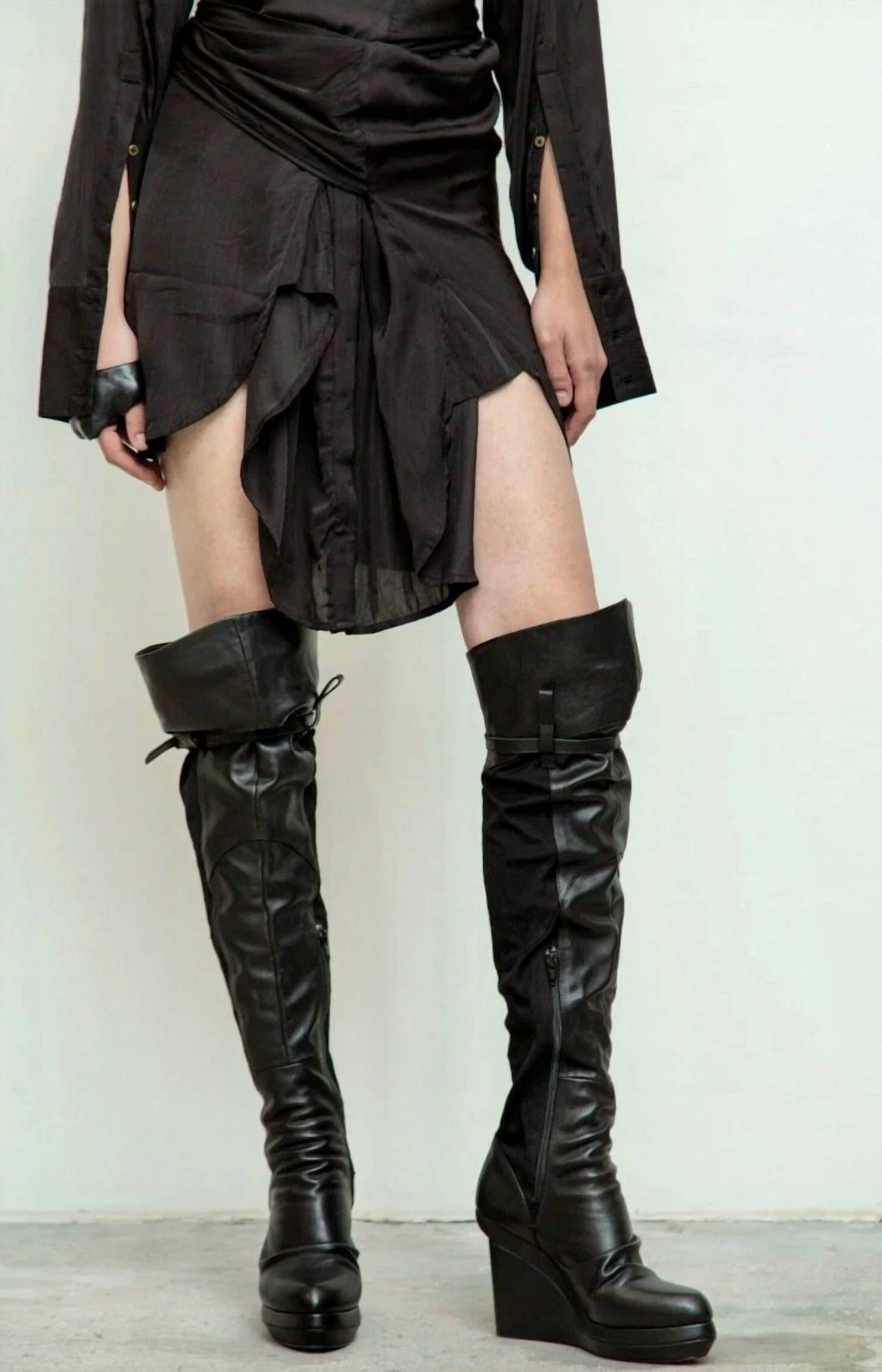 Free People - Jedda Boot Over Knee Leather Fabric Wedge
