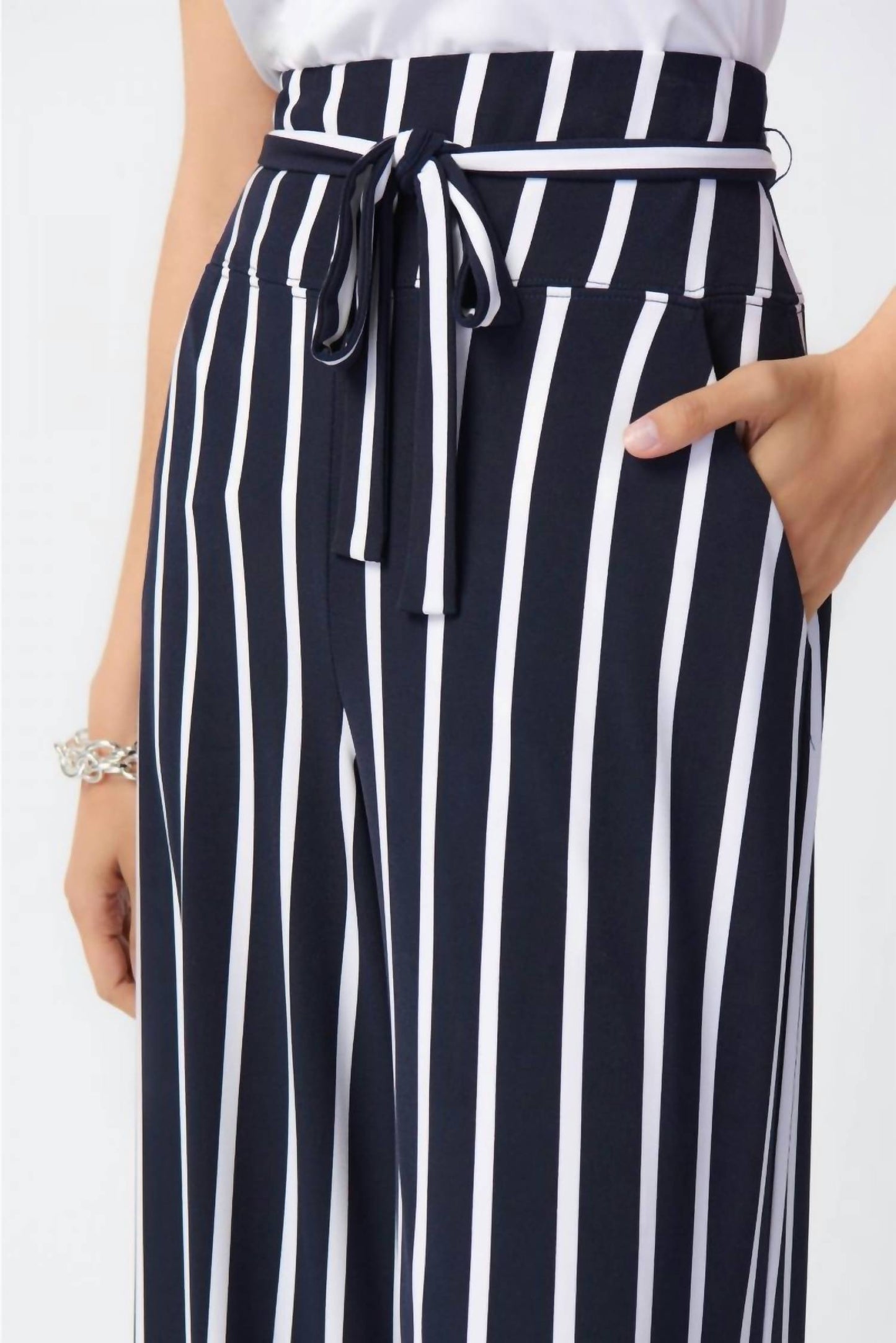 Joseph Ribkoff - Joseph Ribkoff Striped High-waist Belted Wide-leg Pants 241135 *