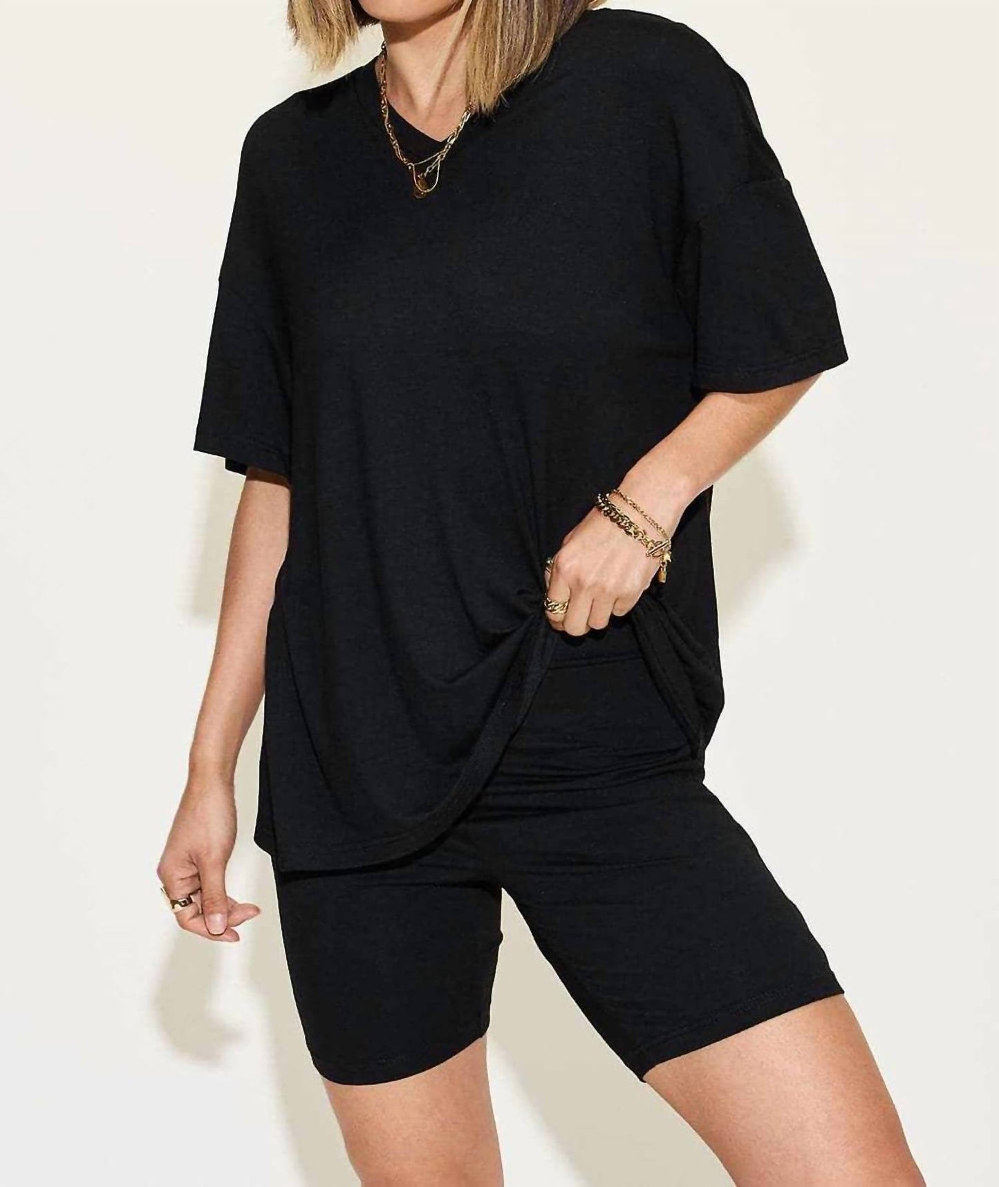 Basic Bae - V-neck T-shirt & Shorts Set