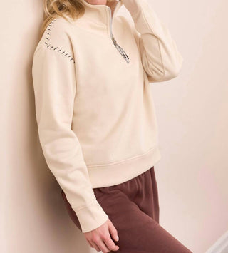 Tribal - French Terry Stitch-accent Zip Funnel Neck Sweater