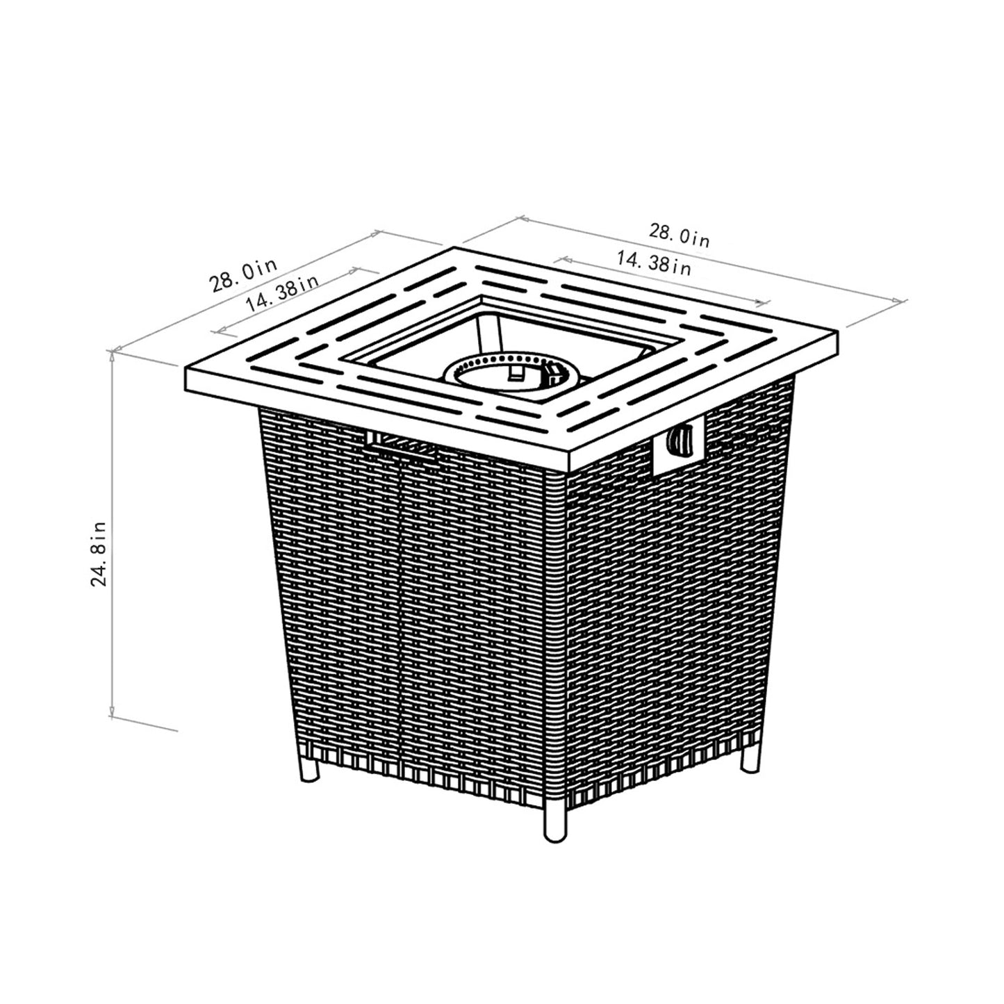 28-Inch Black Wicker Outdoor Propane Gas Fire Pit Table with Steel Top