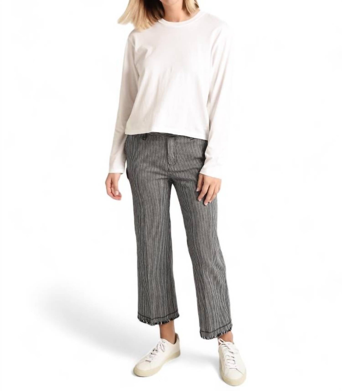 Atm - RAILROAD STRIPE FRAYED HEM PANT