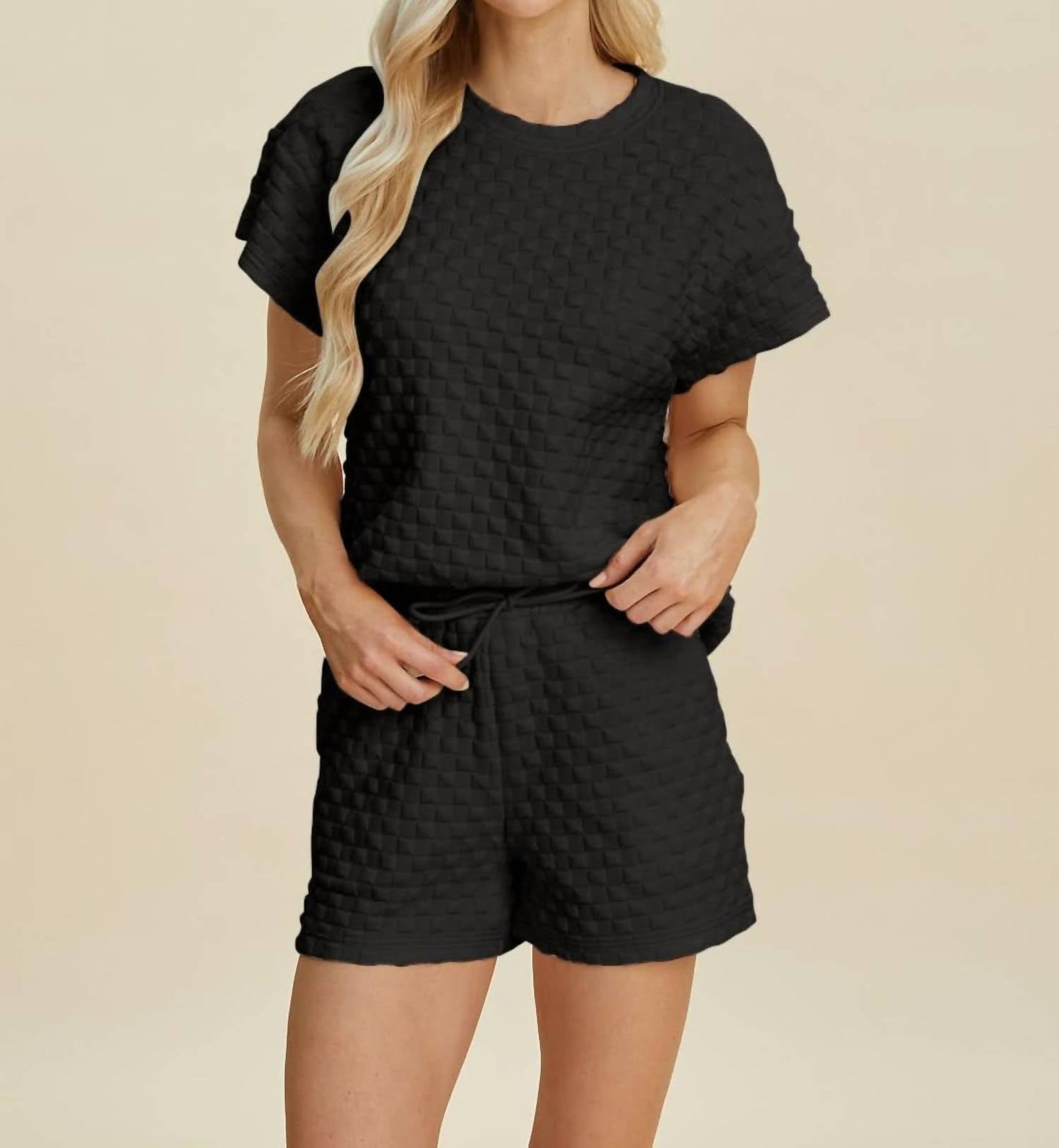 Double Take - Sleek Texture T-Shirt and Shorts Set