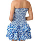Baby Pink - Women's Printed Smocked Embroidered Mini Dress