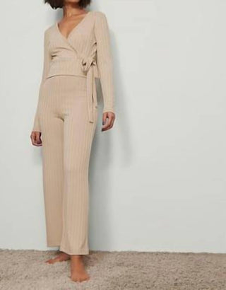 Apricot - Rib Knit Wrap Top Beige