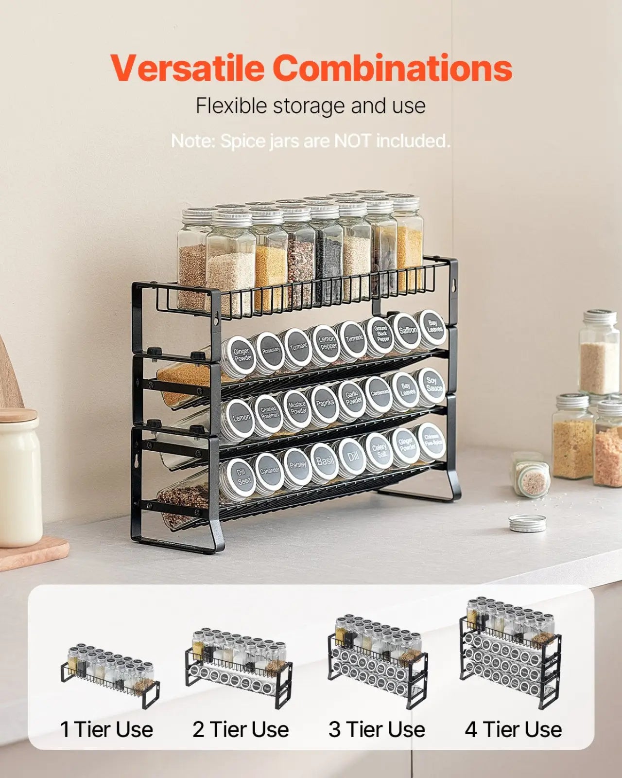 3-tier Metal Spice Rack Organizer for Kitchens