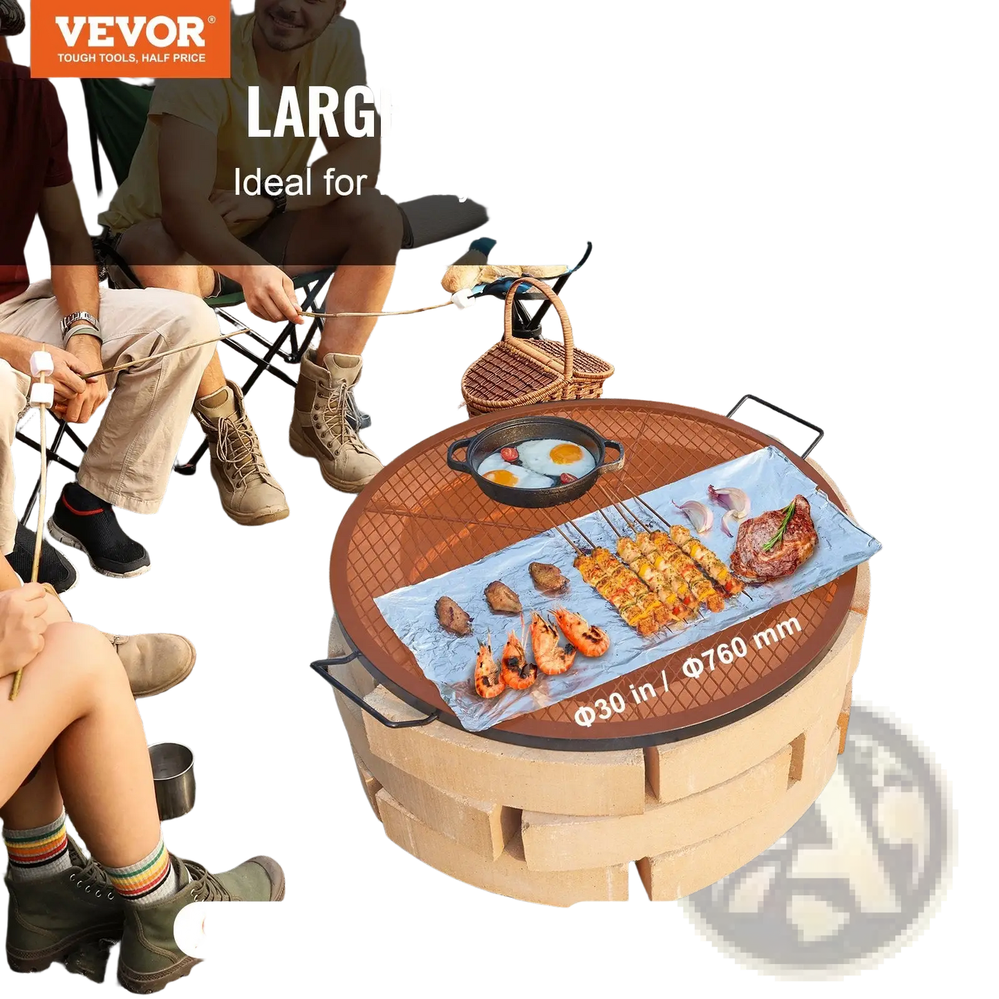 30 Inch Fire Pit Grill Grate Round Steel Cooking Mesh