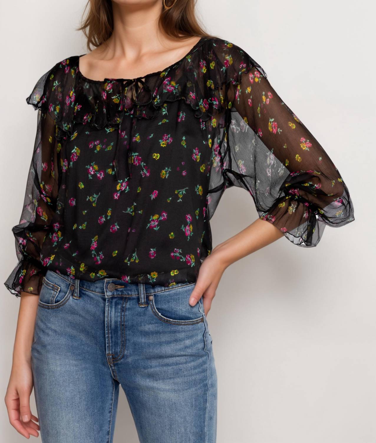 Johnny Was - Jade Love Fernanda Peasant Silk Floral Blouse
