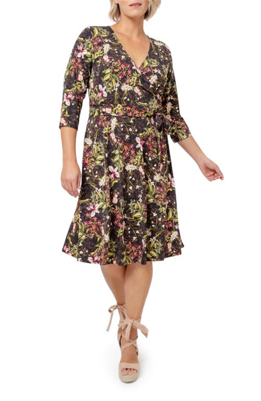 Leota Women's Perfect Faux Wrap Dress Brown Size 3X