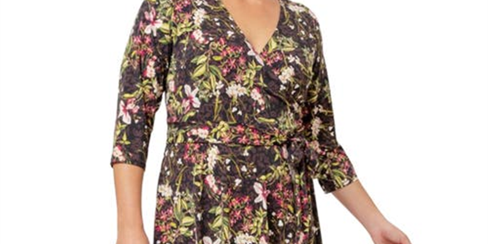 Leota Women's Perfect Faux Wrap Dress Brown Size 3X