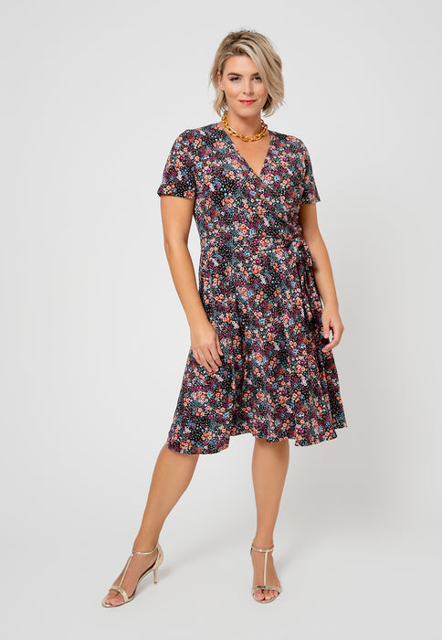 Leota Women's Perfect Wrap Cap Sleeve Dress Black