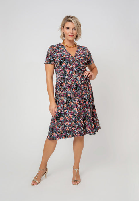 Leota Women's Perfect Wrap Cap Sleeve Dress Black