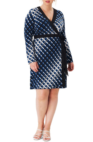 Leota Women's Kara Long Sleeve Faux Wrap Dress Blue Size 2X