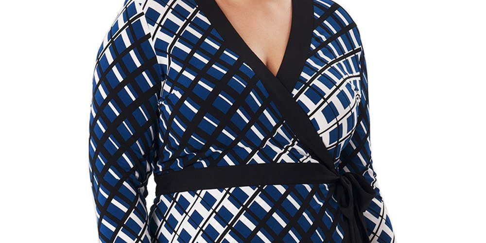 Leota Women's Kara Long Sleeve Faux Wrap Dress Blue Size 2X