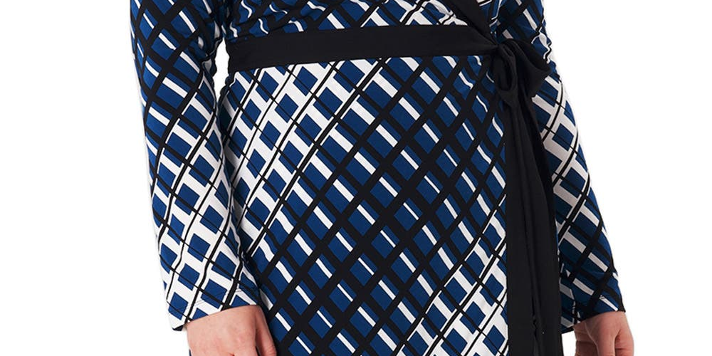 Leota Women's Kara Long Sleeve Faux Wrap Dress Blue Size 2X