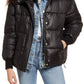 BLANKNYC Denim Trucker Lining Puffer Coat in Run The Show, Size Medium