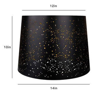 ALUCSET 12 x 14 x 10 Inch Starry Sky Etched Metal Drum Lamp Shade, Black & Gold
