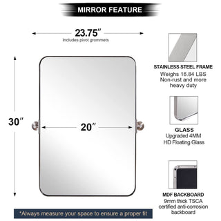 ANDY STAR 22 by 34-Inch Rectangular Tilting Modern Vanity Mirror, Brushed Nickel