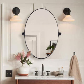 ANDY STAR Modern 25 x 38 Inch Oval Wall Hanging Bathroom Mirror, Matte Black