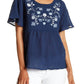Vince Camuto - Short Sleeve Crinkle Embroidery Blouse