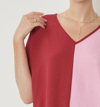 Entro - Color Block V-neck Top
