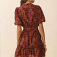 Tcec - Floral Puff Sleeve Belted Mini Dress