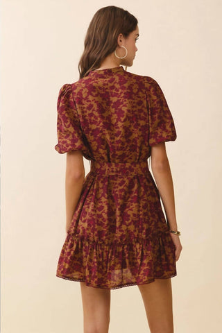 Tcec - Floral Puff Sleeve Belted Mini Dress