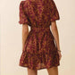 Tcec - Floral Puff Sleeve Belted Mini Dress