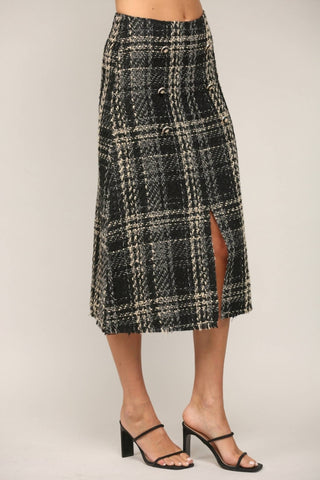 Fate - Tweed Button Front Midi Skirt