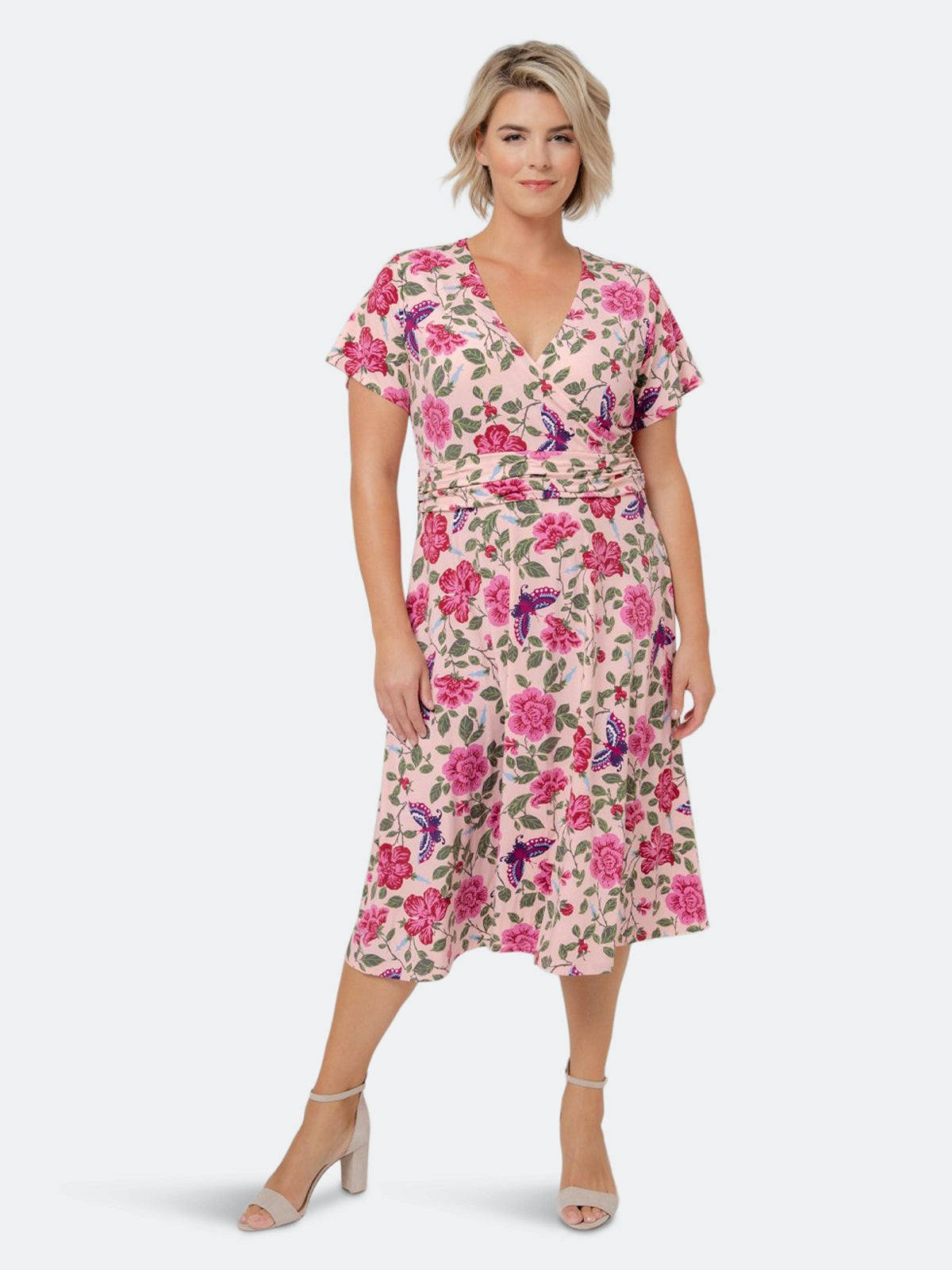 Leota Women's Amiya Floral Print MIDI Dress Red Size 1X