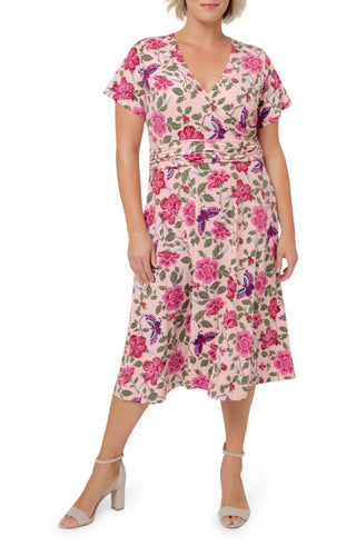 Leota Women's Amiya Floral Print MIDI Dress Pink Size 2X