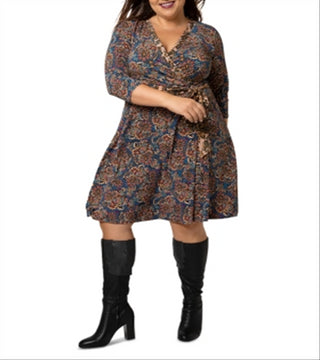 Leota Women's Banded Perfect Wrap Dress Blue Size 1X